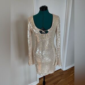 Wild Fable Target Sequin Long Sleeve Mini Dress bell sleeves, small